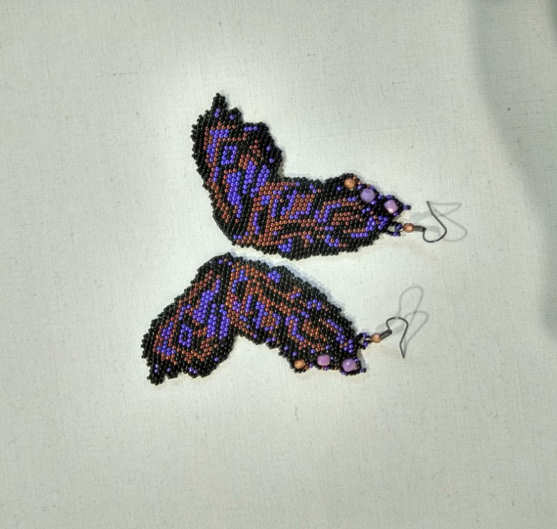 крылья бабочки, серьги, бисер