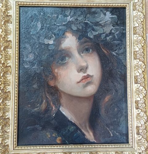 Картина "Муза в синем", 22,5*20,3, х\м