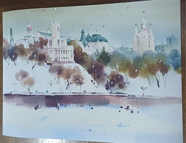 Картина "На высоком берегу. Хабаровск", акварель, жикле, 30*42