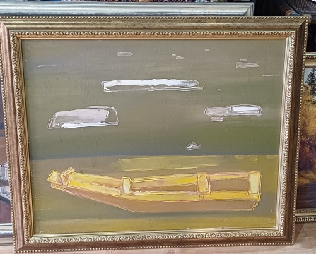 Картина «Деревянная лодка» — автор Шабалин ПЕ,1990 гг, холст/масло, 60 х70 см