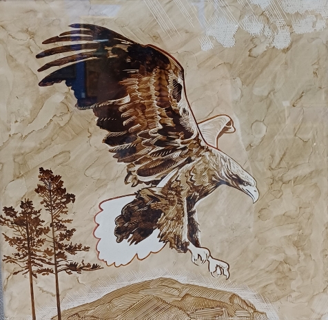 Картина "Ареал обитания Хехцир", бумага, битум, граттаж, 40*40