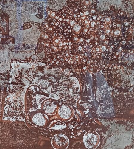 Картина "Натюрморт с яблоками". Диатипия, бумага, 37*33