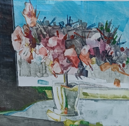 Картина интерьерная "Комнатный цветок", монотипия, 40*39