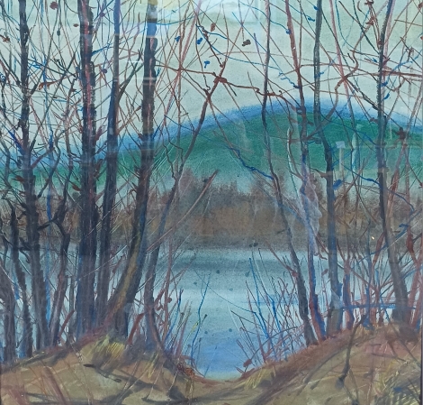 Картина "Последняя листва", акварель,бумага, 50*50