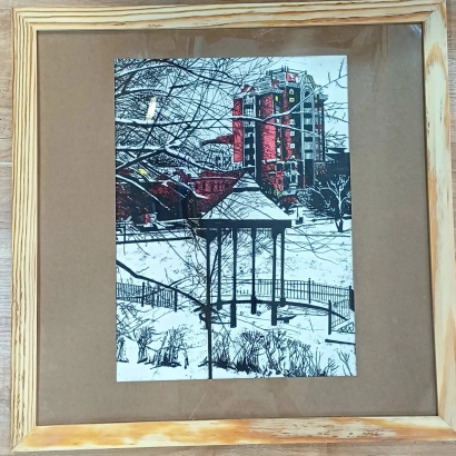 Картина "Снова наступила зима. Хабаровск ". Графика, тушь, перо, 40*29
