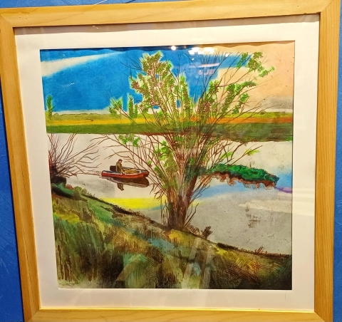Картина "Мелководье", бумага, диатипия, 40*40