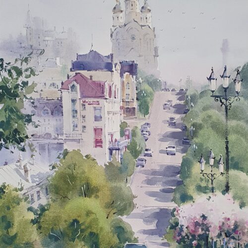 Картина "Тургенево. Лето". Этюд. Акварель, бумага, 40*27