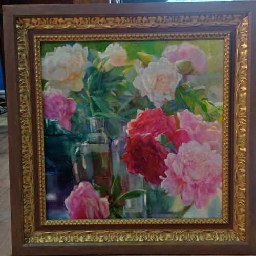 Картина "Натюрморт с пионами", 40*40, холст, масло