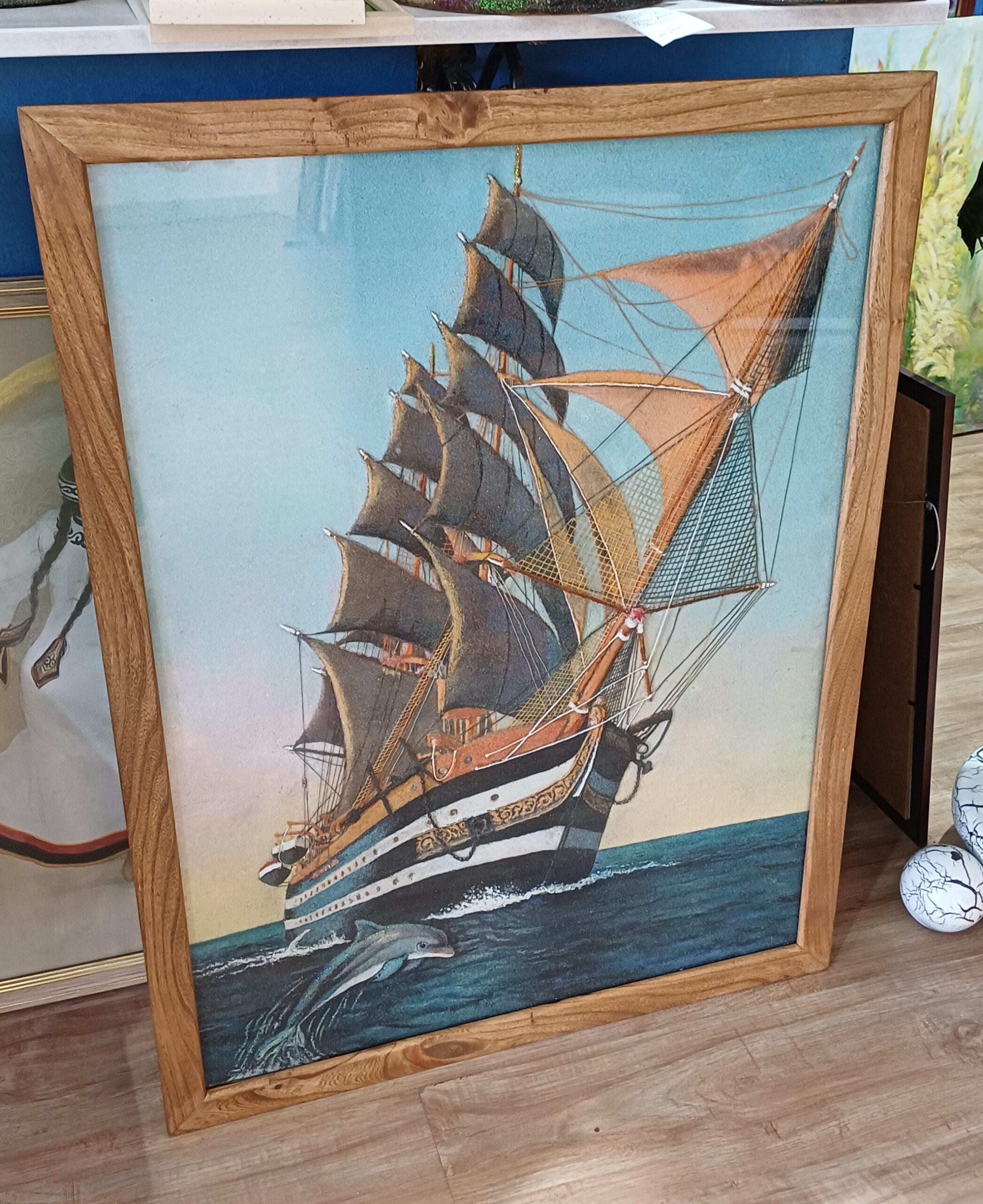 Интерьерное панно "Бригантина", мраморный песок, 80*60