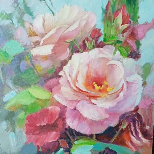 Картина "Роза в саду", 29*33, х\ДВП