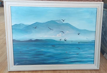 Картина "Вулкан Менделеева", акрил, оргалит, 75*57