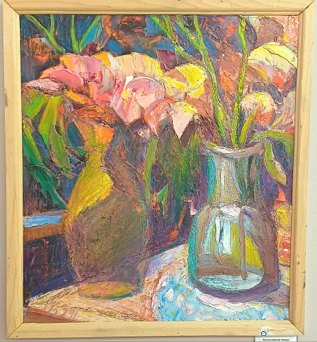 Картина "Две вазы с цветами", В, бумага, картон, масло , 30*40, 1991 г, Зуенко В