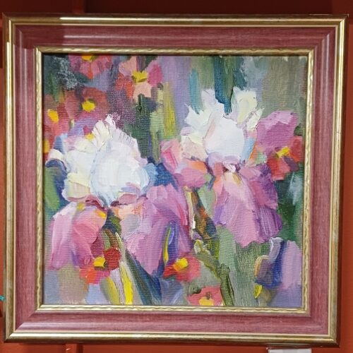 Картина "Ирисы", 25*36,х\м. Подарок