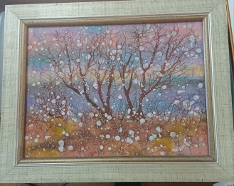 Картина "Первый снег", 30*39, горячий батик